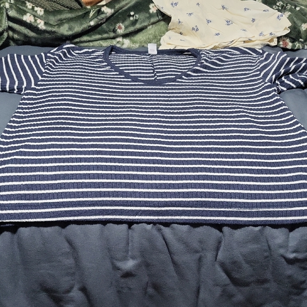 Old Navy Blue and White Striped Shirt